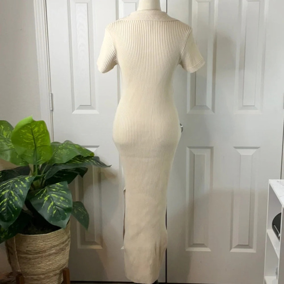 Joie Dress Women's Beige Knit Ribbed Collared Short Sleeve Maxi NWOT Size L - Picture 5 of 12